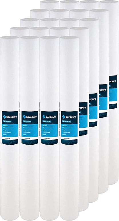 SpiroPure SP-P75-30 30x2.5 75 Micron Spun Melt-Blown Polypropylene Sediment Water Filter Cartridge SDC-25-3075 (Case of 20)