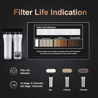 Wingsol Under Sink Alkaline Water Filter with Faucet, 2-Stage Water Filter System Reduces Heavy Metals, Chlorine, Sediment, Improves pH and Taste, Remineralization, NSF 42&53 Certified