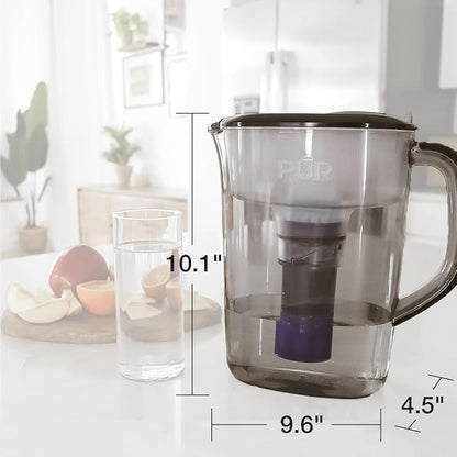 PUR PLUS 7-Cup Water Filter Pitcher with 1 Lead-Reducing PUR Plus Filter, Dishwasher Safe, Powerful Filtration, Filter Change Indicator Light, Smoke, PPT711B