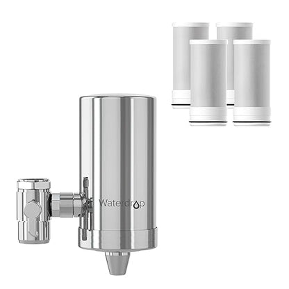 Waterdrop Water Filter for Sink Faucet, 360° Rotating Stainless Steel, NSF Certified Water Purifier for Kitchen Sink, 12 Months Long Lasting Tap Water Filter, Reduce Chlorine, 4 Filters