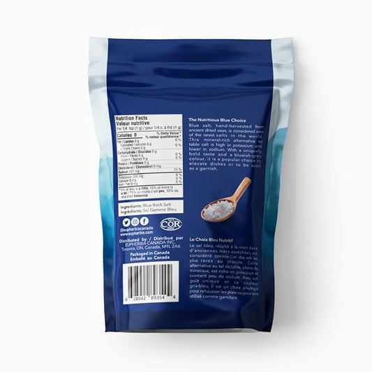 EUPHERBIA Blue Salt, Coarse, Rare Mineral Salt, High Potassium, Lower Sodium, Natural, Unprocessed, Hand Harvested, Kosher Certified (227g Coarse Refill)