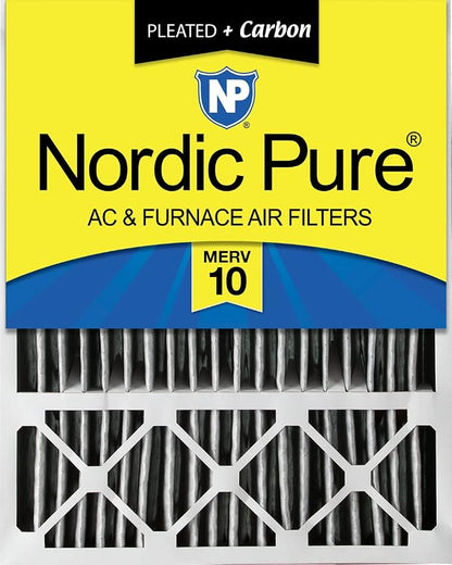 Nordic Pure 20x25x5 Pleated MERV 10 Plus Carbon Air Filter 1 Pack | Actual Size: 19 7/8 x 24 7/8 x 4 3/8 Honeywell Replacement Made in USA, Advanced HVAC Furnace Filtration, Odor Control