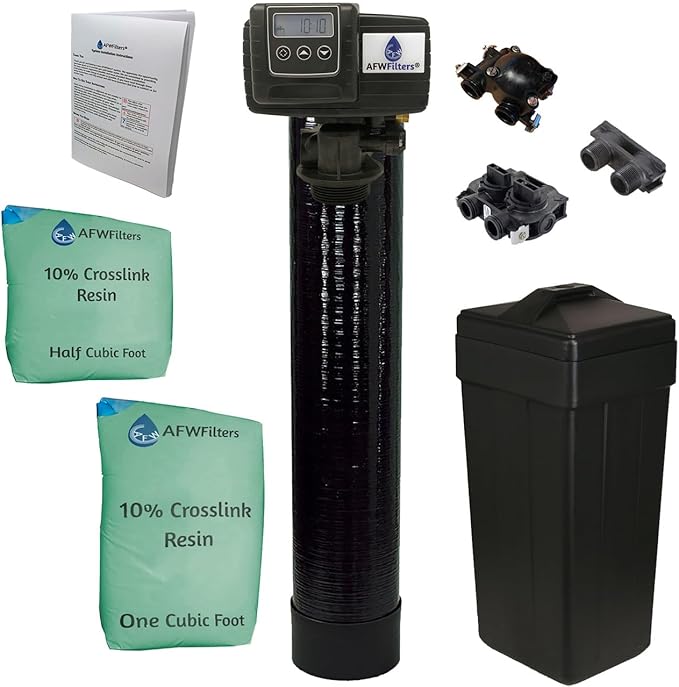 AFWFilters Premium Fleck 5600 SXT Meter Demand Water Softener - 48,000 Grain Capacity with 10% Long Life Crosslink Resin