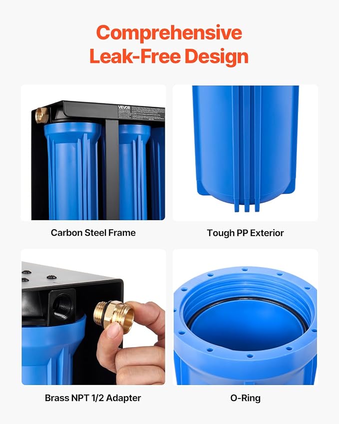 VEVOR RV Water Filter with Bracket, 3-Cartridge 2.5 x 10 in Water Filter System for RVs, Remove Sediments, Chlorine, Bad Tastes, Odors, and Most Contaminants, for Campers, Boats, Vans