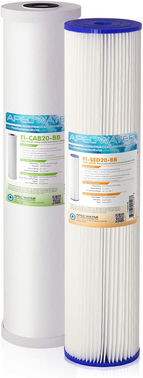 APEC Water Systems Filter-SET-CB2-20BB 20" Whole House Sediment and Carbon Replacement Filter Set, White