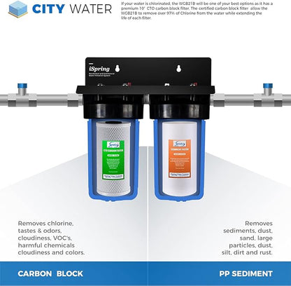 iSpring WGB21B 2-Stage Whole House Water Filtration System & FP15B Whole House Water High Capacity Premium PP Sediment Filter Replacement Cartridge, 4.5" x 10", White