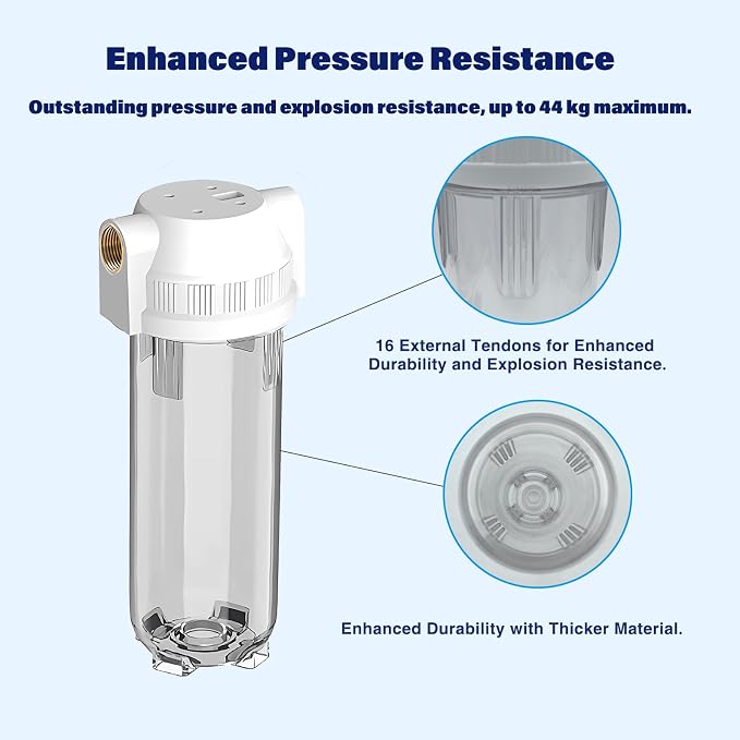 Dual Stage RV Water Filter System, Camper Water Filter, Inline Filtration for RVs, Boats, Motorhomes, Marine & Garden, with 304 SS Mounting Bracket & 3/4" GHT Garden Hose Fitting, Includes PP & CTO