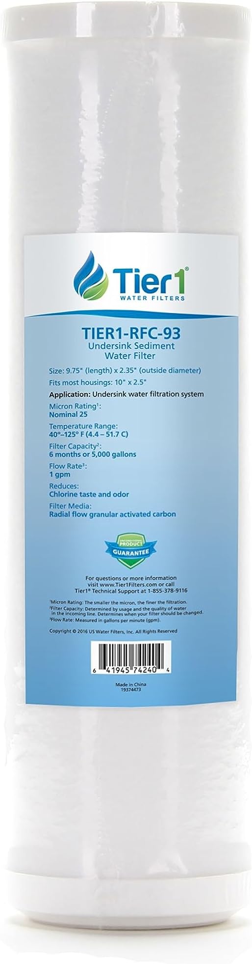 Tier1 25 Micron 10 x 2.5 Water Filter | Radial Flow Carbon Block Whole House Water Filter Cartridge | Replacement for Pentek RFC-93, SDP-2510 | 2.5 x 10 Water Filter
