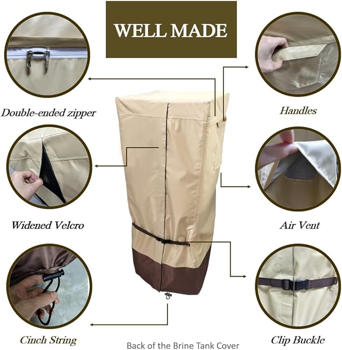 Water Softener Covers for Outside Units,16''D×44'',H,14''D×64''H Double Layer Water Softener Cover Outdoor,All-Weather Protection,Waterproof Cover for Water Softener Outside,Beige&Tan