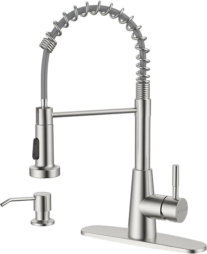 APPASO Kitchen Faucet with Soap Dispenser Pull Down Sprayer Brushed Nickel | NSF/ANSI/CAN 372 & Lead-free, SUS304 Stainless Steel 3 Modes Faucet for Farmhouse, Bar & RV