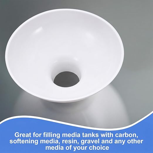 Vesici Extra Large Wide Mouth Funnel 2.5" x 10" Multi Purpose Filling Funnel Plastic Reusable for Water Softener Resin Tanks Carbon Media Jar Filling Use(White,2 Pack)