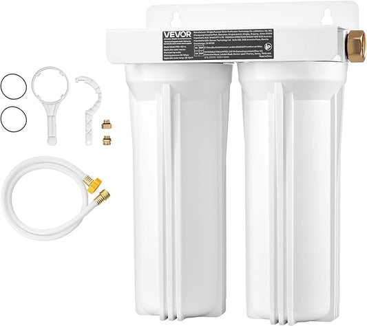 VEVOR RV Water Filter, 2-Cartridge 2.5 x 10 in Water Filter System for RV, Remove Sediments, Chlorine, Bad Tastes, Odors, and Most Contaminants, RV Filter for Campers, Boats, Vans