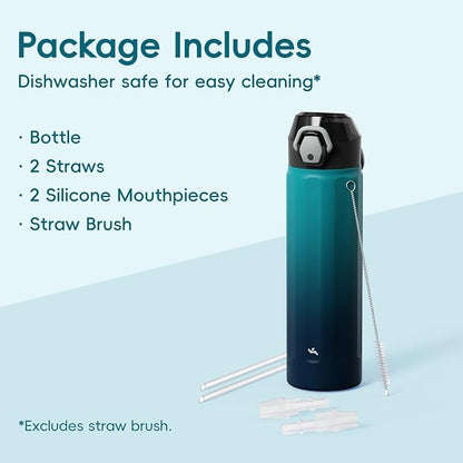 Konokyo FLOWPLAY 18oz Locking Push-Button Water Bottle with Silicone Spout,Leak-Proof,18/8 Stainless Steel Double-Wall Vacuum Insulated for Sports and Travel,BPA-Free,Sea