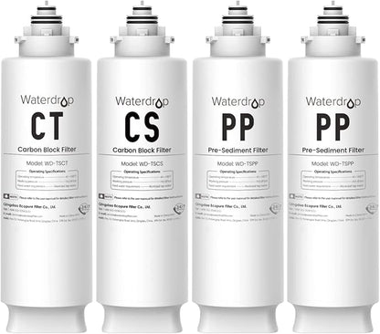 Waterdrop TSC Under Sink Water Filter Replacement, 1-Year Replacement Pack, 4-Pack (2 x TSPP, 1 x TSCS, 1 x TSCT), for Waterdrop TSC Under Sink Water Filtration System