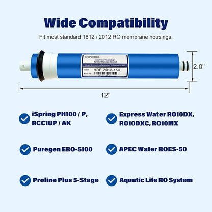 150 GPD RO Membrane Filter Replacement, Reverse Osmosis Membranes, RO Buddie Replacement Filters, RODI Membrane Replacement Cartridges for Reverse Osmosis Water System (2 Pack)