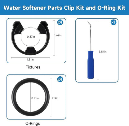 Water Softener Clip Kit Compatible with GE Kenmore Whirlpool Morton WHES30 M34 MSD27 Replace#: 7337563 7337571 7170288 7116713，15/16” O-Ring Kit and Fit 3/4” Valves