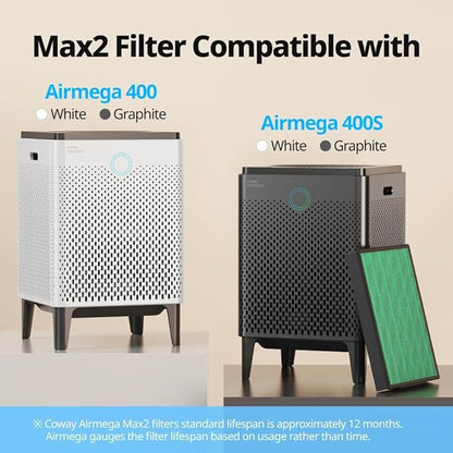 Coway Airmega 400/400S Air Purifier Replacement Filter Set, Max 2 Green True HEPA and Active Carbon Filter, AP-2015-FP