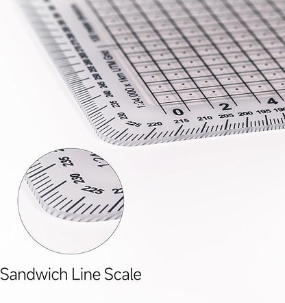 CYA MP-7 Square Military Map Coordinate Scale Protractor - 8x8cm UTM Tool | Square 8x8cm UTM map grid tool dividing 1km grids into 100m squares with 50m center dots. Includes degree compass rose.