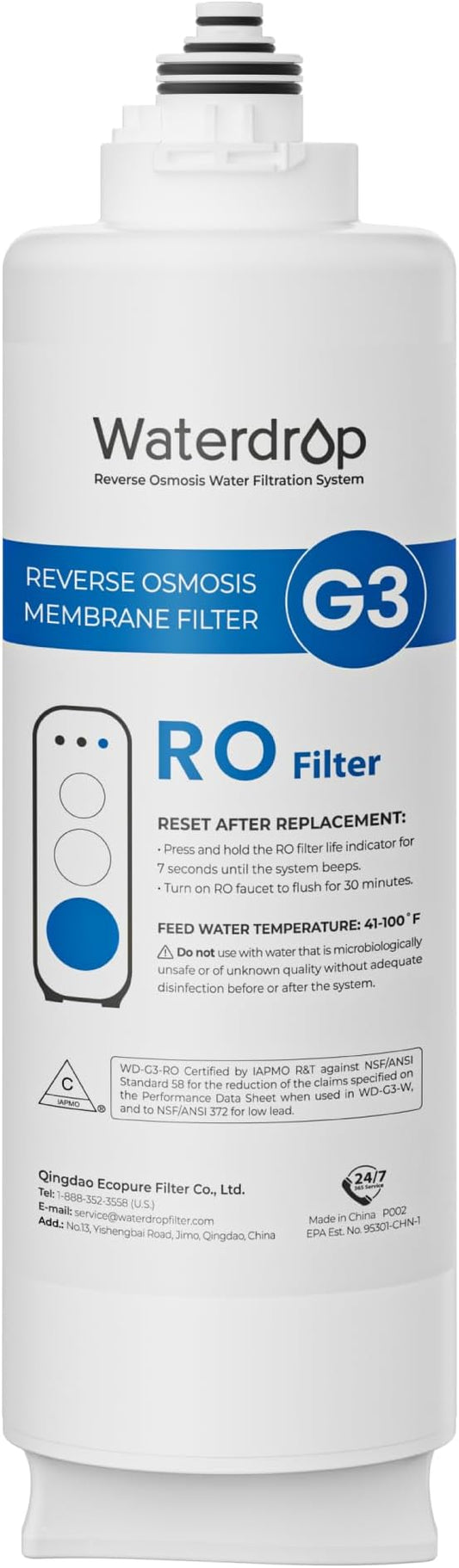 Waterdrop G3-N2RO Filter, Replacement for Waterdrop G3-W 400 GPD RO System | 24-Month Lifetime, NSF/ANSI 53 & 372 Certified, Reduce TDS, Easy Replacement, NOT for G3P600 & G3P800 RO System