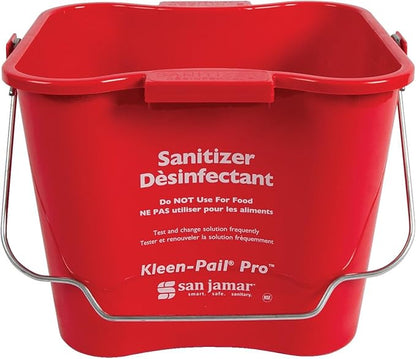 San Jamar Kleen-Pail Pro Sanitizer Pail Cleaning Bucket with Bail Handle for Cleaning, Kitchens, Restaurants, And Janitorial Use, Plastic, 6 Quarts, Red, (Pack of 12)