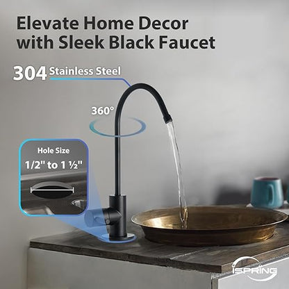 iSpring RCC7P-AK-BLK, 6-Stage Alkaline Reverse Osmosis System with Booster Pump, RO Water Filtration System, Sleek Black RO Faucet, TDS PFAS Removal, Patented Top-Mounted Faucet for Easy Installation