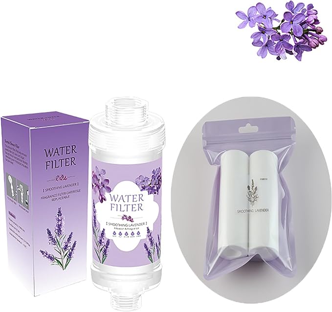Vitamin C Shower Filter for Hard Water Filter + 2 Shower Aromatherapy Replacement Cartridge Bathroom Accessories Remove Chlorine Fluoride Heavy Metals Lavender