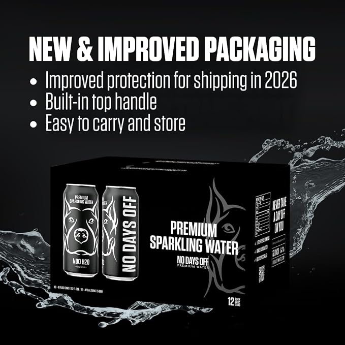 NO DAYS OFF Premium Sparkling Water - 12 Pack,16 fl oz, Sparkling (Unflavored) - Ultra-Purified Reverse Osmosis with Gentle Carbonation, Served in BPA-free 100% Recyclable Cans