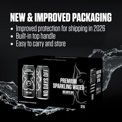 NO DAYS OFF Premium Sparkling Water - 12 Pack,16 fl oz, Sparkling (Unflavored) - Ultra-Purified Reverse Osmosis with Gentle Carbonation, Served in BPA-free 100% Recyclable Cans