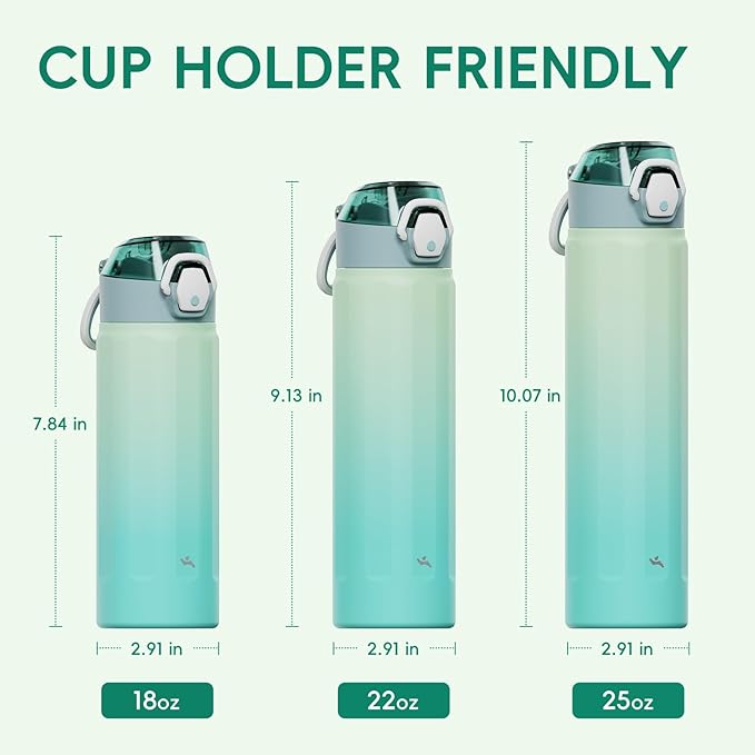 Konokyo FLOWPLAY 18oz Locking Push-Button Water Bottle with Silicone Spout,Leak-Proof,18/8 Stainless Steel Double-Wall Vacuum Insulated for Sports and Travel,BPA-Free,Mint