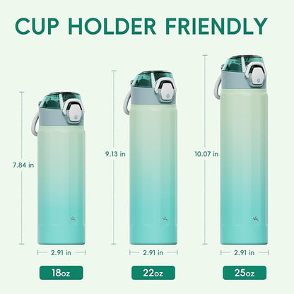 Konokyo FLOWPLAY 18oz Locking Push-Button Water Bottle with Silicone Spout,Leak-Proof,18/8 Stainless Steel Double-Wall Vacuum Insulated for Sports and Travel,BPA-Free,Mint