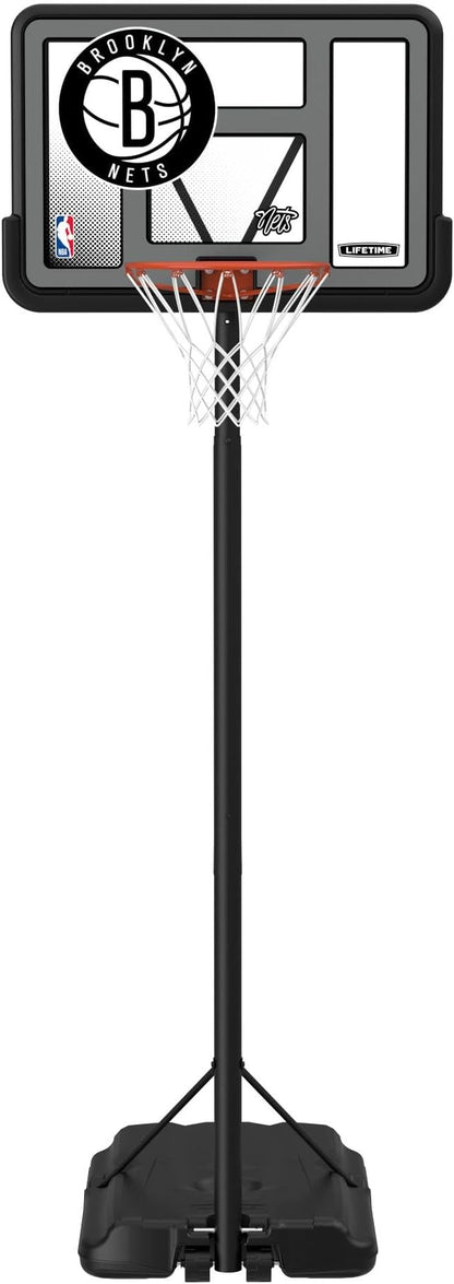 Lifetime NBA Brooklyn Nets Portable Basketball Hoop, Adjustable Height 7.5-10 Ft, 44 Inch Shatterproof Fusion Backboard, Base with Wheels