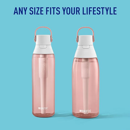 Brita Hard-Sided Plastic Premium Filtering Water Bottle, BPA-Free, Reusable, Replaces 300 Plastic Water Bottles, Filter Lasts 2 Months or 40 Gallons, Includes 1 Filter, Blush - 36 oz.