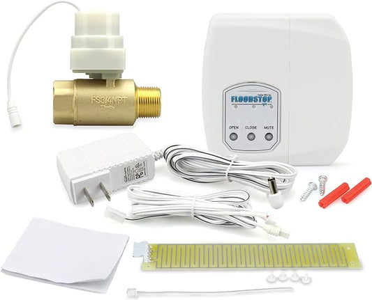 FloodStop NEW Water Heater Leak Detector Kit with Automatic Water Shut-Off and Visual/Audible Alarms, 3/4" NPT MIP x FIP