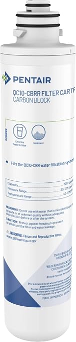 Pentair Pentek QC10-CBRR Quick-Change Under Sink Enhanced Carbon Block Filter Replacement Cartridge, For Use in Pentek QC10-CBR Water Filtration System, 0.5 Micron Rating | 0.5-Micron Carbon Block Reduces Chlorine Taste and Odor, 500-Gallon Capacity, N...