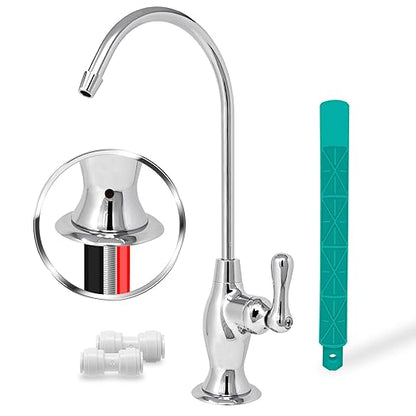 Metpure Airgap RO Faucet with 3-Connection Ports. NSF Certified Reverse Osmosis Drinking Water Filtration System Water Dispenser (Chrome) with Pre-Inserted Tubing and Install Tool. Vase Style.