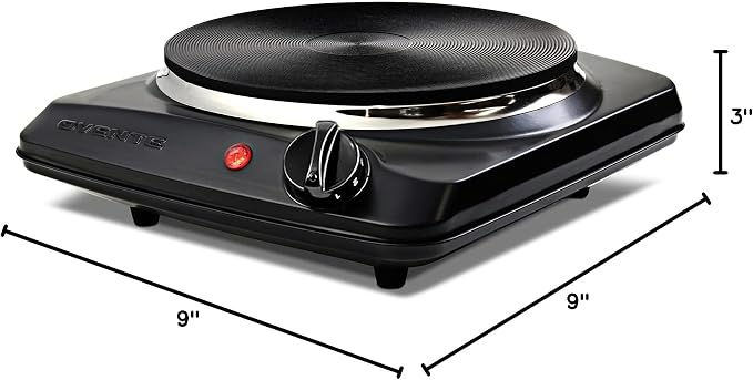 OVENTE Electric Cast Iron Single Burner, 1000W Hot Plate, Black BGS101B | 7.25" Portable Countertop Cooktop, Metal Housing, 5 Level Temperature Control, Compact Cooking Stove, Easy to Clean