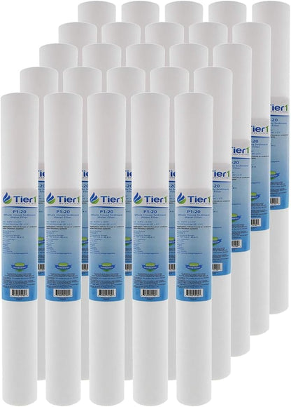 Tier1 1 Micron 20 x 2.5 Whole House Water Filter | Spun Wound Polypropylene Sediment Depth Filtration | Replacement for Pentek P1-20, SP-P1-20, PX01-20 | 2.5 x 20 Water Filter Cartridge (25 Pack)