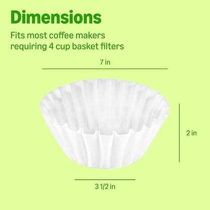 Amazon Basics Basket Coffee Filters for 1-4 Cup Coffee Makers, White, 200 Count