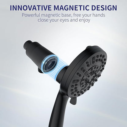 Magnetic Handheld Shower Head with Filter， High Pressure 10-Spray-Mode Detachable Shower Head with 60-Inch Hose, Powerful Hand Held Shower Head for Low Water Pressure（Matte Black）