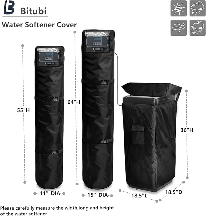 Bitubi Water Softener System Cover Outdoor for PRO+AQUA Water Softener System, 2Pcs Softener Tank/Filter Cover + 1Pcs Brine Tank Cover, All Weather Protection, Black