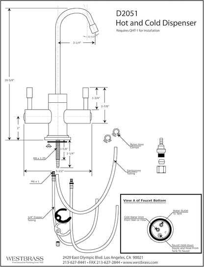 Westbrass DT1F2051-07 Contemporary 10 in. Hot and Cold Faucet with HotMaster DigiHot Digital Tank System Water Dispenser, Satin Nickel