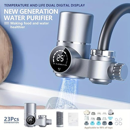 Water Filter for Sink Faucet, Lead-Reducing Filter, Dual Head Design with Temperature Display ℉, 300 Gallons Long-Lasting Reinforced Housing Built-to-Last, Multi-Use Tap Water Filter