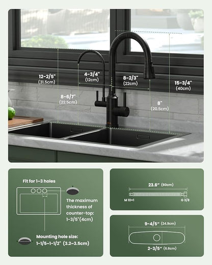 APPASO Kitchen Faucet with Water Filter, Without Water Filtration Device, Oil Rubbed Bronze 3-in-1 Kitchen Sink Faucet, High Arch 2-Handle 3-Way Kitchen Faucet with Pull-Down Sprayer