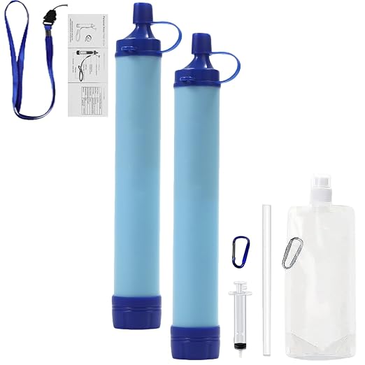 Water Filter, Survival Filtration Portable Gear, Emergency Preparedness, Supply for Drinking Hiking Camping Team Family Outing (2PCS)