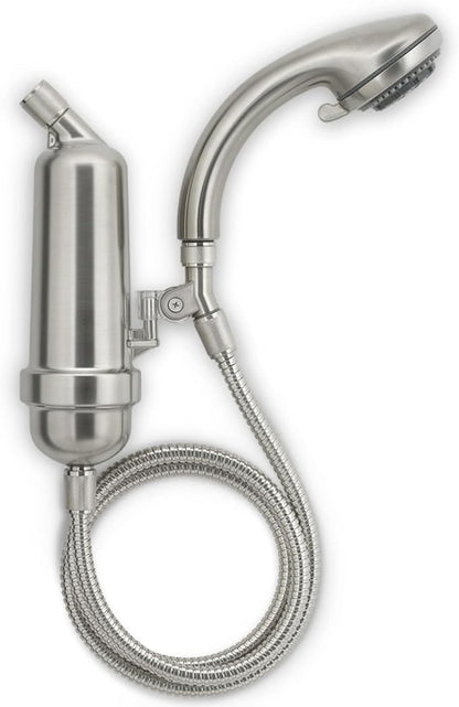 WaterChef Premium Shower Filter System SF-7C (Brushed Nickel) - Deluxe Adjustable Wand, Advanced Filtration for Superior Chlorine Reduction - NSF/ANSI Certified: 96.6% of Chlorine, 10,000 Gal., USA