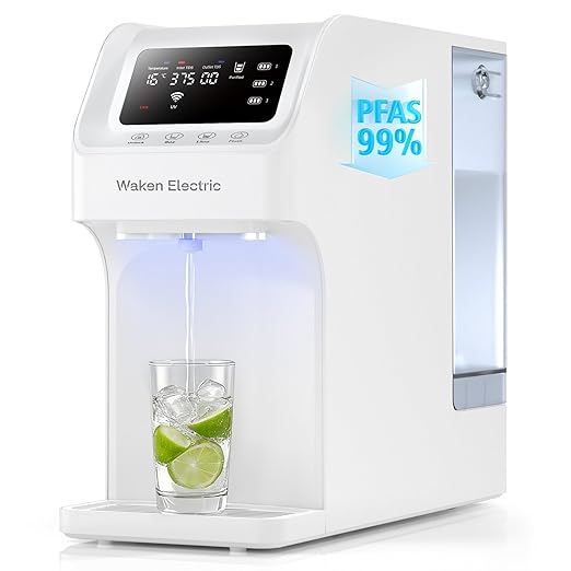 Waken Electric UV Countertop RO Water Filter, NSF/ANSI 58&61 Certified, 8 Stage Filter, TDS Monitor, 4:1 Drain, No Install, PFAS Free (Glacier White)