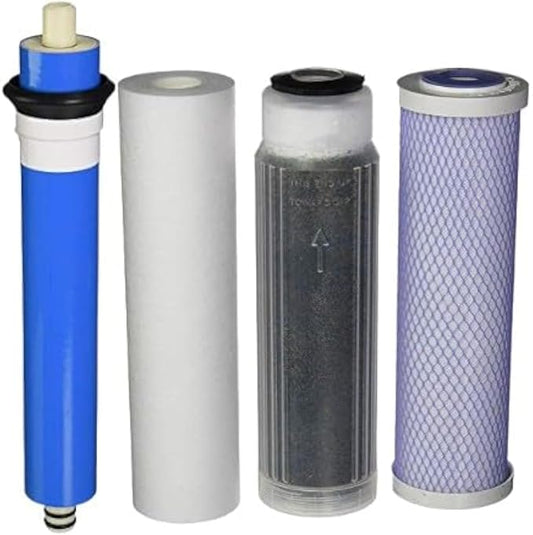 CFS 10" RO/DI Replacement Kit: Sediment, Carbon, DI + 100 GPD TFC Membrane | Color changing MBD-30 mixed bed resin shows exhaustion; RO/DI reverse osmosis filter set for aquarium, reef & lab systems