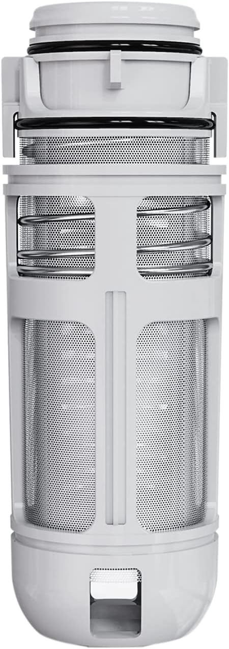 A white cylindrical replacement filter cartridge with mesh screens and metal springs, shown against a plain white background.