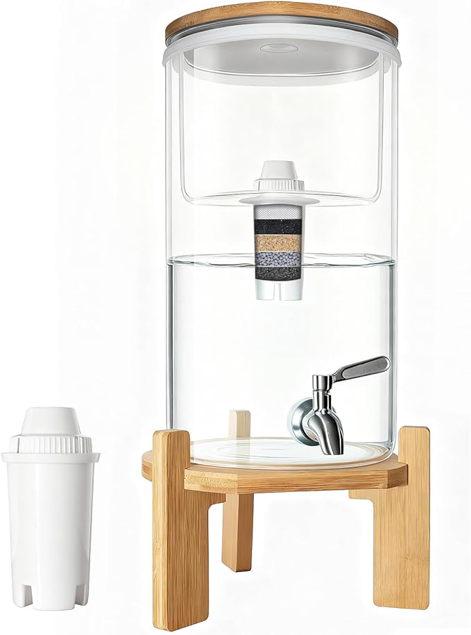 water filter dispenser Countertop water purifier System 2.9 Gallon Glass water filter with Water Alkaline Water Purification Unit, White, Plastic (2.9, Gallons)