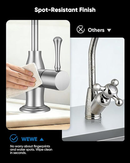 WEWE Vintage Drinking Water Faucet, Lead-Free Stainless Steel Kitchen Water Filter Faucet for Reverse Osmosis System, Non-Air Gap RO Beverage Faucet, Brushed Nickel